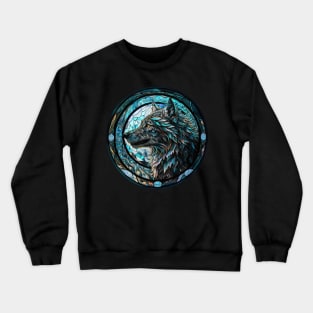 Magic wolf and moon stained glass window Crewneck Sweatshirt